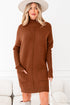 Cozy Mock Neck Ribbed Cuff Pocket Sweater Dress