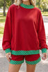 Polka Dot Trim Baggy Pullover Two Piece Short Set