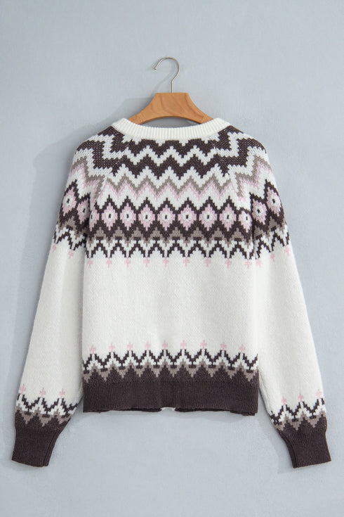 Geometric Pattern Brushed Knit Apres Ski Cardigan
