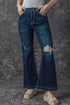 High Rise Ripped Straight Leg Western Denim Jeans