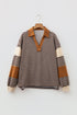 Striped Textured Collar V Neck Long Sleeve Pullover Top
