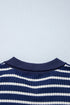 Striped Textured Knit Half Zip Collared Long Sleeve Top