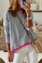 Striped Print Trim Detail Drop Shoulder Sweater
