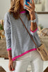 Striped Print Trim Detail Drop Shoulder Sweater