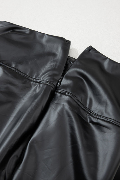 Faux Leather Zipped Detail Solid Bodycon Leggings