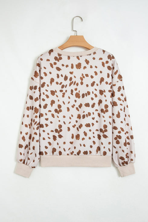 Leopard Print Dropped Shoulder Round Neck Sweatshirt