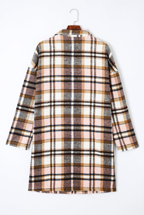Modern Button Up Lapel Print Plaid Shacket