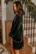 Leopard Trim Velvet Long Sleeve Shift Mini Dress