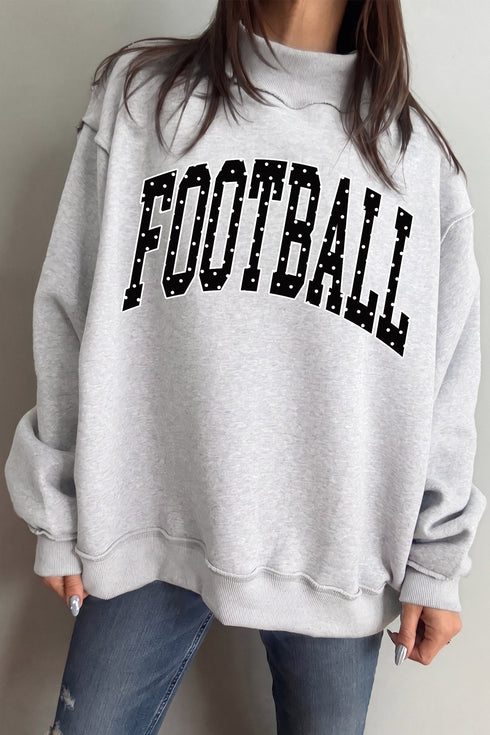 Polka Dot Letter Print Mock Neck Long Sleeve Pullover Sweatshirt