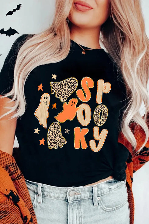 Spooky Ghost Print Short Sleeve Graphic Tee