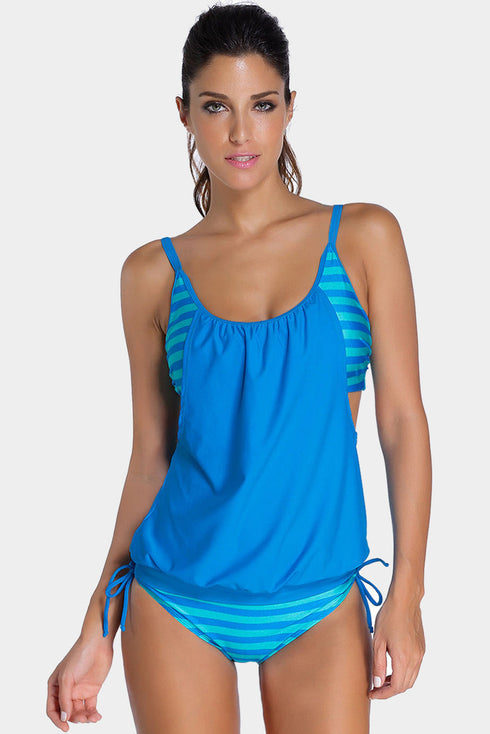 Adjustable Drawstring Blouson Hem Print Tankini Set