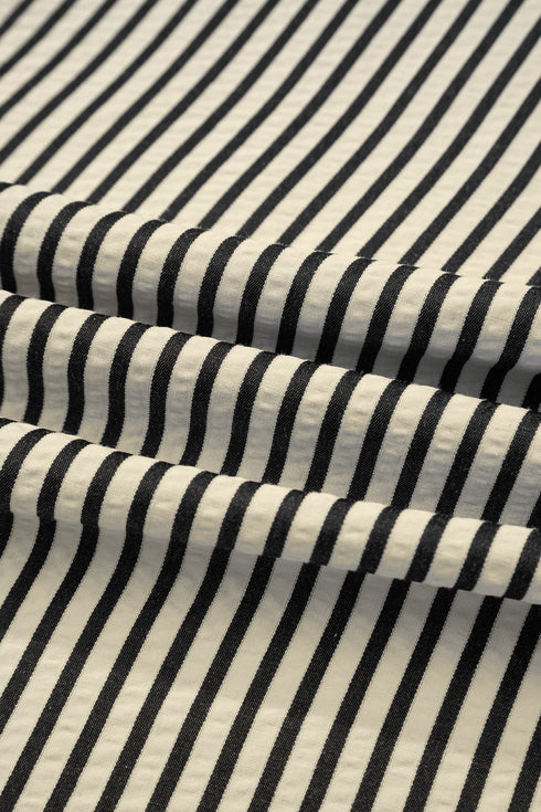 Modern Striped Zip Front Cinched High Waist Midi Dress