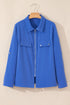 Collared Tab Sleeve Zip Up Flap Detail Casual Jacket