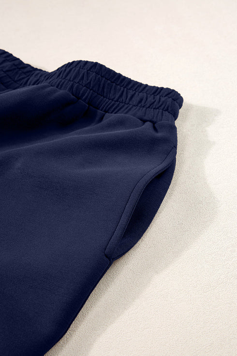 Cowl Neck Drawstring Pullover Wide Leg Athleisure Pant Set