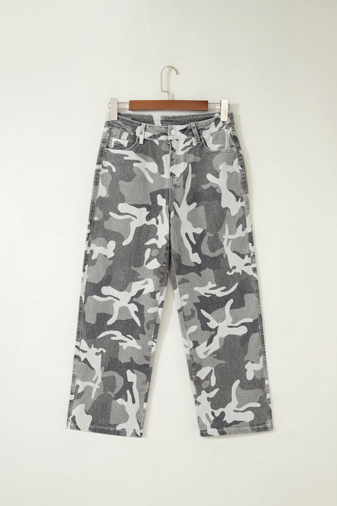 Elastane Camo Pattern Cotton Denim Shift Jeans