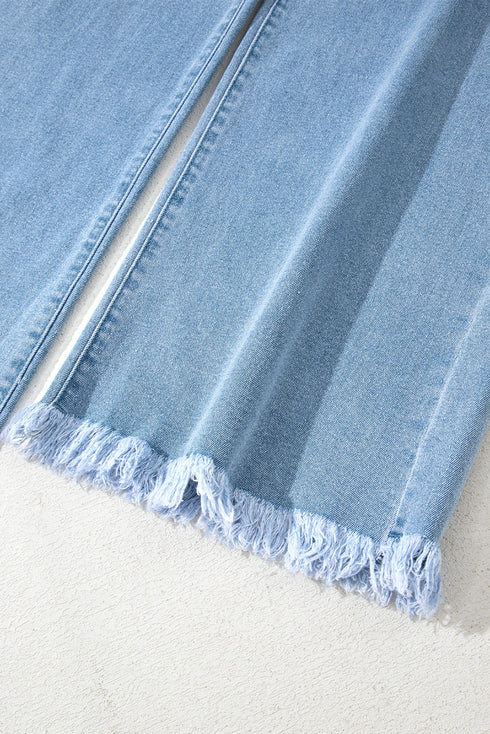 High Rise Cropped Washed Denim Wide Leg Jeans