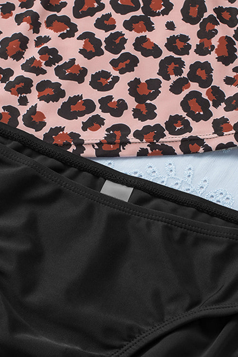 Wild Pattern Ruffled V Neck Swim Tankini Top