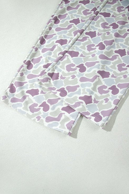 Camo Print Drawstring Waist Loose Fit Full Length Pants