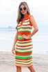 Striped Crochet Knit Collared Sleeveless Shift Dress