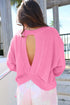 Backless Round Neck Drop Shoulder Long Sleeve Pullover Sweater