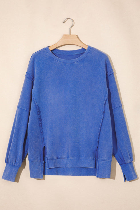 Split Hem Loose Silhouette Washed Tunic Sweatshirt