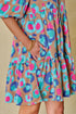 Abstract Animal Print Puff Sleeve Tiered Dress