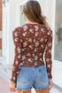 Floral Print Sheer Mesh Feminine Long Sleeve Top