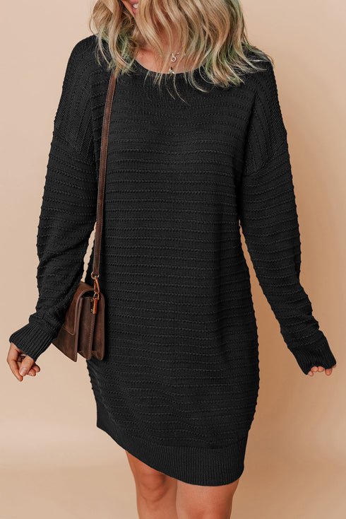 Raised Rib Knit Dolman Sleeve Shift Sweater Dress