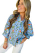Southern Floral Print Bracelet Sleeve Button Down Casual Shirt