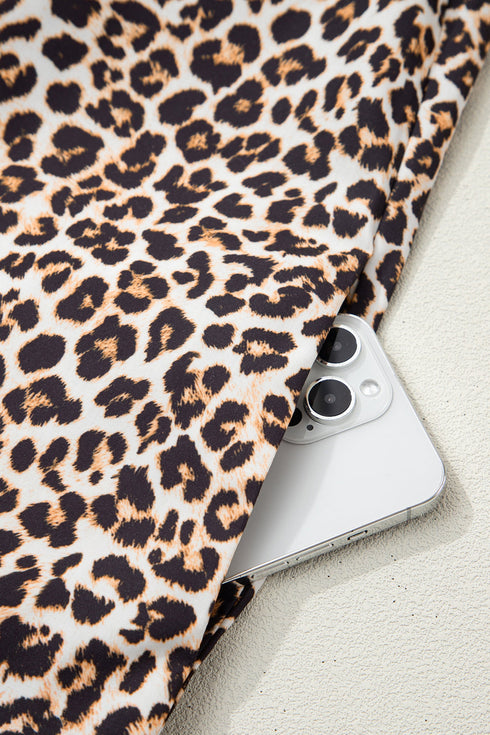 Western Leopard Print Striped Collar Flared Mini Dress