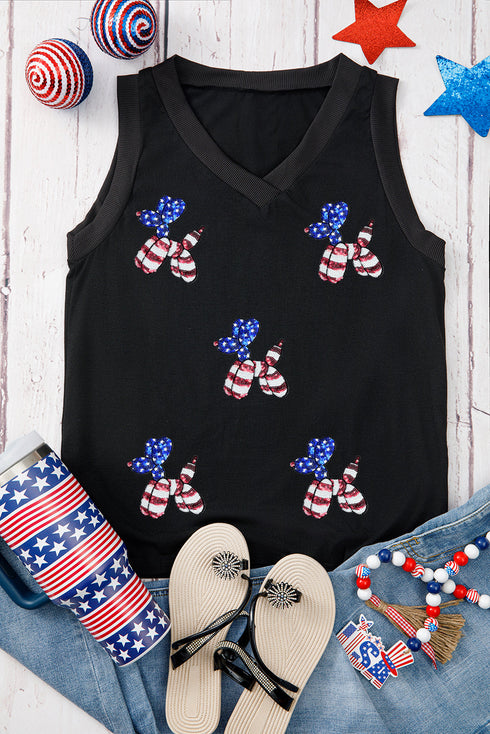 Balloon Dog Graphic Ribbed Trim Sleeveless V Neck Tank