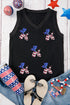 Balloon Dog Graphic Ribbed Trim Sleeveless V Neck Tank