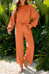 Banded Hem Crop Drop Shoulder Bubble Sleeve Pullover Drawstring Side Slit Wide Leg Pant Set