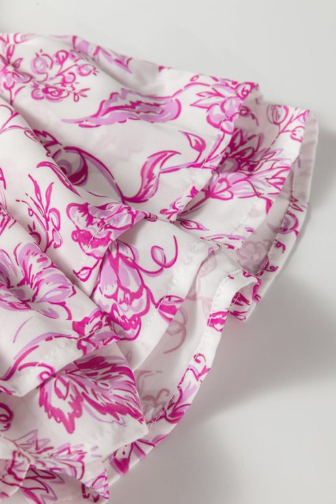 Baroque Floral Print Split Neck Ruffle Sleeve Blouse