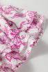 Baroque Floral Print Split Neck Ruffle Sleeve Blouse
