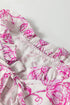 Baroque Floral Print Split Neck Ruffle Sleeve Blouse