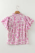 Baroque Floral Print Split Neck Ruffle Sleeve Blouse