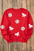 Baseball And Bow Appliqué Crewneck Sweatshirt
