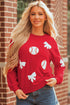 Baseball And Bow Appliqué Crewneck Sweatshirt