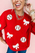 Baseball And Bow Appliqué Crewneck Sweatshirt