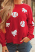 Baseball And Bow Appliqué Crewneck Sweatshirt