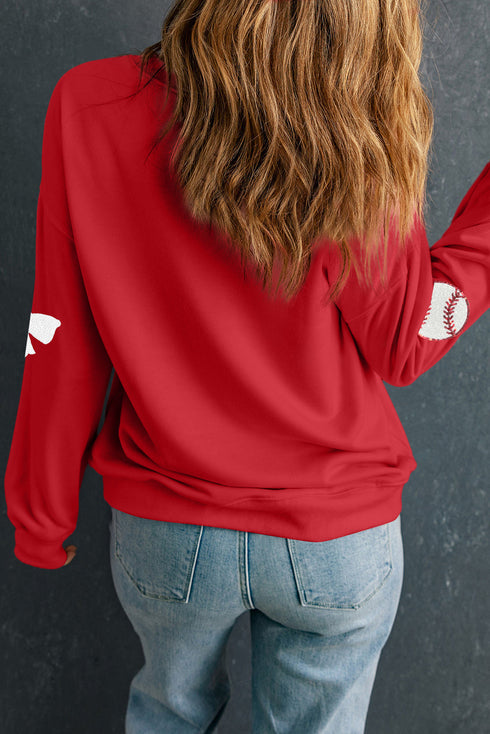Baseball And Bow Appliqué Crewneck Sweatshirt