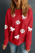 Baseball And Bow Appliqué Crewneck Sweatshirt