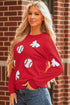 Baseball And Bow Appliqué Crewneck Sweatshirt