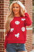Baseball And Bow Appliqué Crewneck Sweatshirt