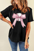 Baseball Bow Graphic Print Round Neck Short Sleeve Tee