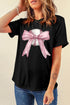 Baseball Bow Graphic Print Round Neck Short Sleeve Tee
