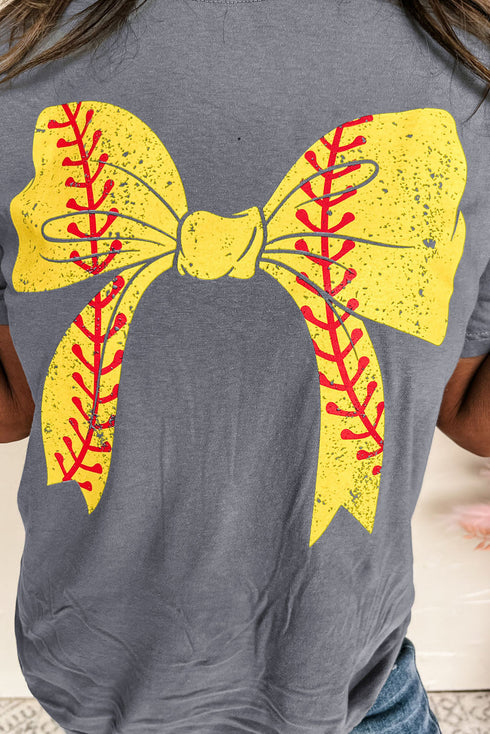 Baseball Bow Graphic Print Short Sleeve Tee
