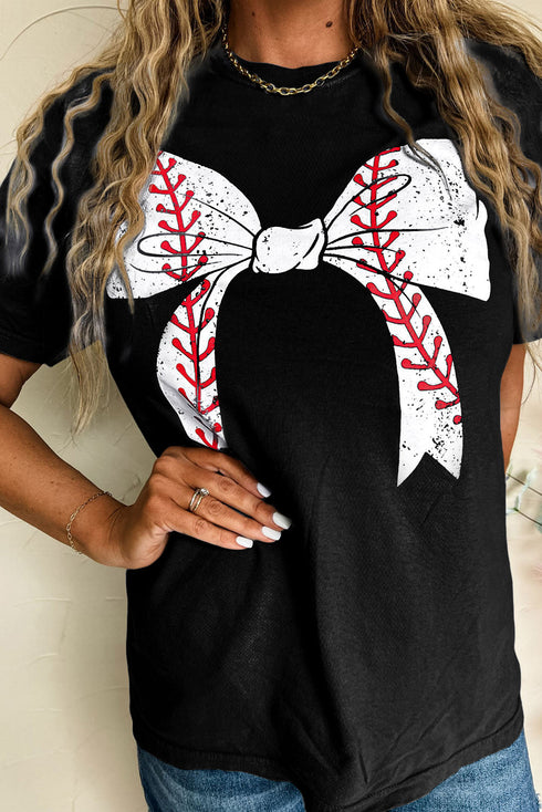 Baseball Bow Graphic Print Short Sleeve Tee