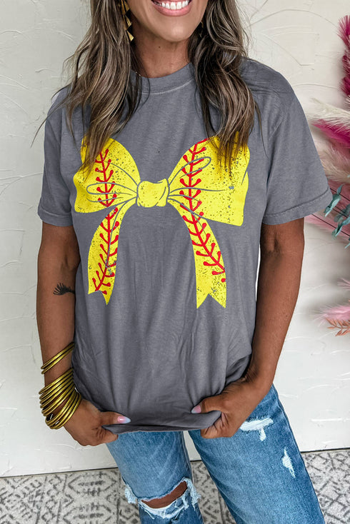 Baseball Bow Graphic Print Short Sleeve Tee